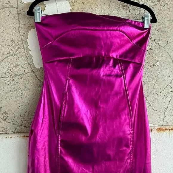 Metallic Maxi Dress‎ Strapless Bodycon Magenta Pink Tube Gown Womens S NWT Party - Picture 3 of 7